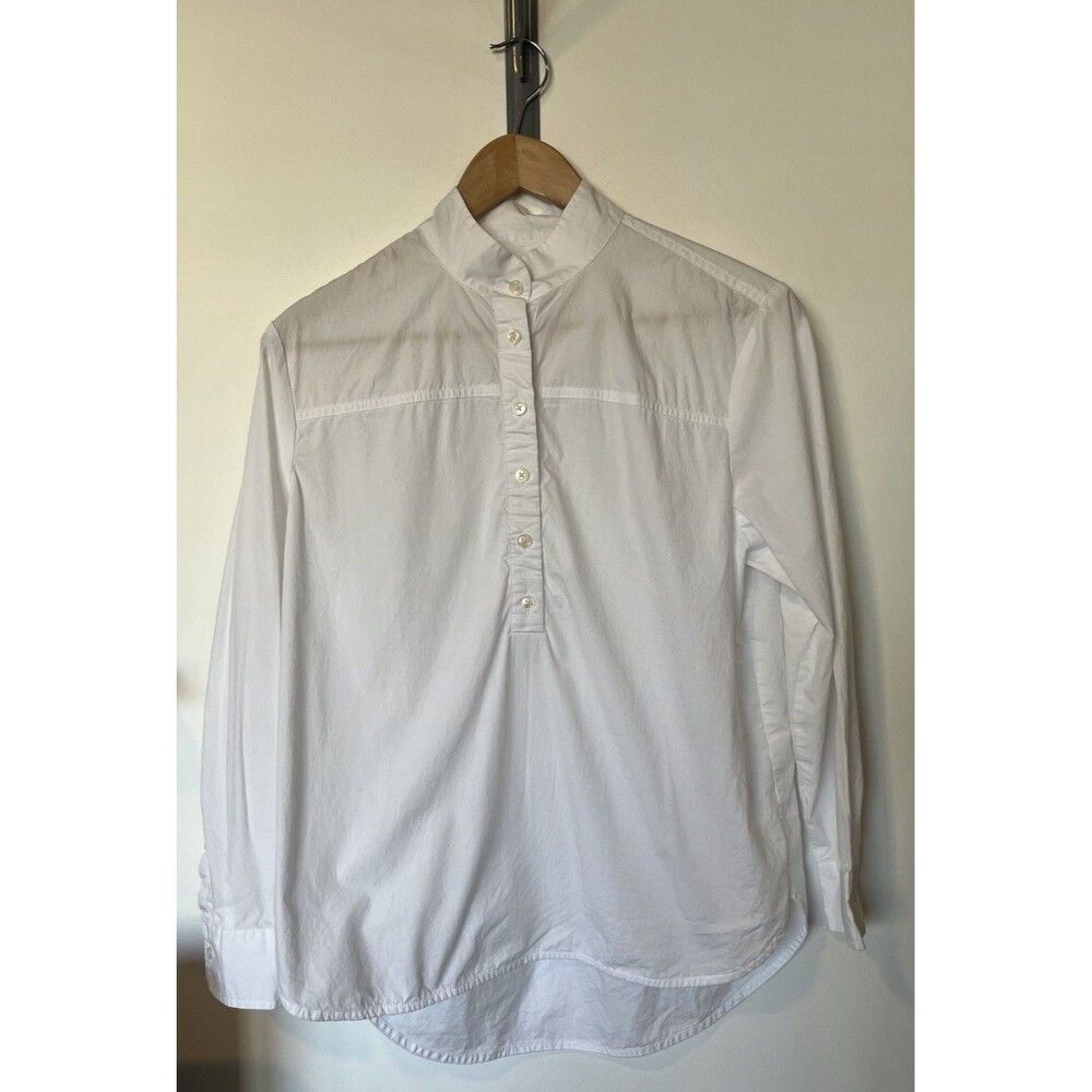 J Crew White Band Collar Pop Over Long Sleeve Tunic Blouse Size 4